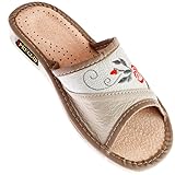 APREGGIO Hausschuhe Damen Leder 40 Größe Beige – Handgefertigt Pantoffeln Damen - Leder Hausschuhe Damen - Damen Hausschuhe Leder – Bequeme Damenhausschuhe