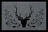 Interluxe TÜRMATTE Fußmatte Hirsch [ 4 ] Jäger Hobby Haustür Jagd Geschenk Viele Farben Dunkelgrau