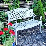 Lazy Susan Rose Metall-Gartenbank | 2-Sitzer wetterfeste Aluminium-Gartenbank | Gussaluminium, rostfrei | 3 Jahre Garantie (Weiß)