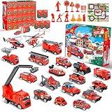 Adventskalender 2025 Kinder, Adventskalender Kinder Auto Feuerwehrauto Feuerwehr Spielzeug ab 3 4 5 6 Jahre Junge Mädchen Weihnachtskalender 2025 Weihnachtsgeschenke Geschenk Junge Mädchen 3-6 Jahre