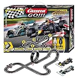 Carrera Go!!! Max Performance | Formel 1 Rennbahn-Set |Max Verstappen vs Louis Hamilton |2 Slotcars inkl. 2 Handregler mit Turbo-Knopf | inkl. Looping, Kreuzung, Fly-Over und Rundenzähler |